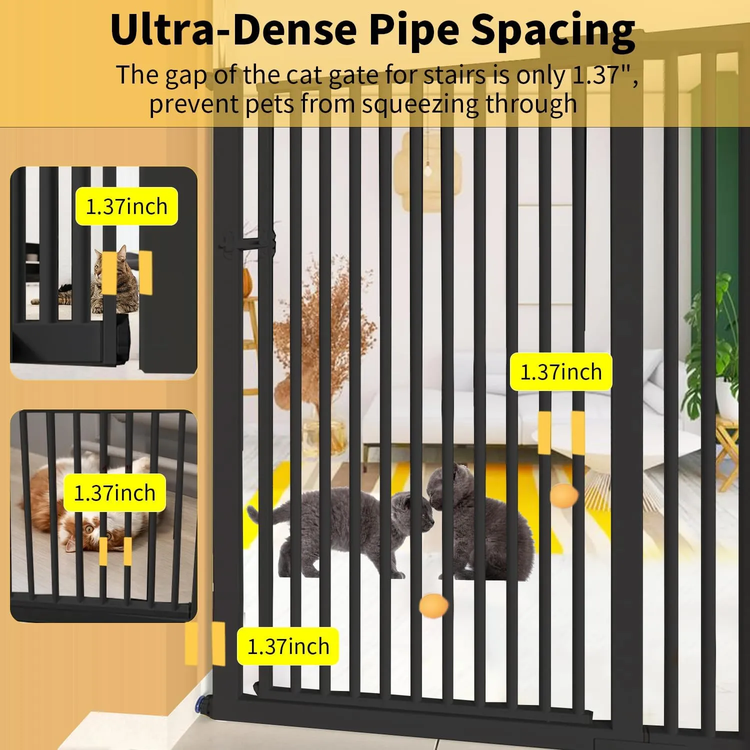 55.1 inch Extra Tall Pet Gate Baby Gate, Extra Wide Adjustable 29.92"-43", Pressure Mounted Walk Through Swing Safety Dog Gate for Stairs, Doorways, Kitchen, Black