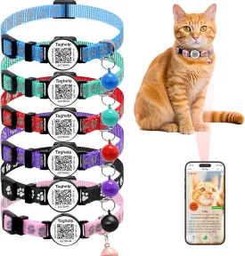 6 Pack Cute cat Paws Cat Collar with Name Tag, Personalized Reflective Cat Collar Breakaway, Pet Collar with Smart ID tag On ID Tags for Boy and Girl Kitten,No APP (6 Pack)