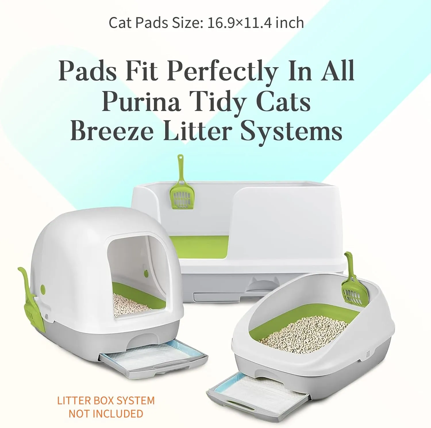 60 Count Cat Litter Pads for Tidy Cats Breeze System 16.9" X 11.4", Cat Pad Refills for Litter Box, Thickened Super Absorbent Pee Pad, Odor Control & Leak-Proof, Unscented
