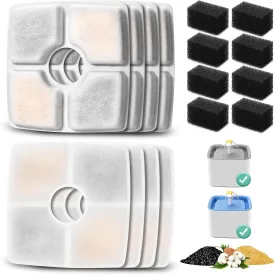 8 Pack Replacement Filters & 8 Pack Pre-filter Sponges for 84oz/2.5L Automatic Pet Fountain, BFLICROY Cat Water Fountain Filter, Triple Filtration Pet Fountain Replacement Filters