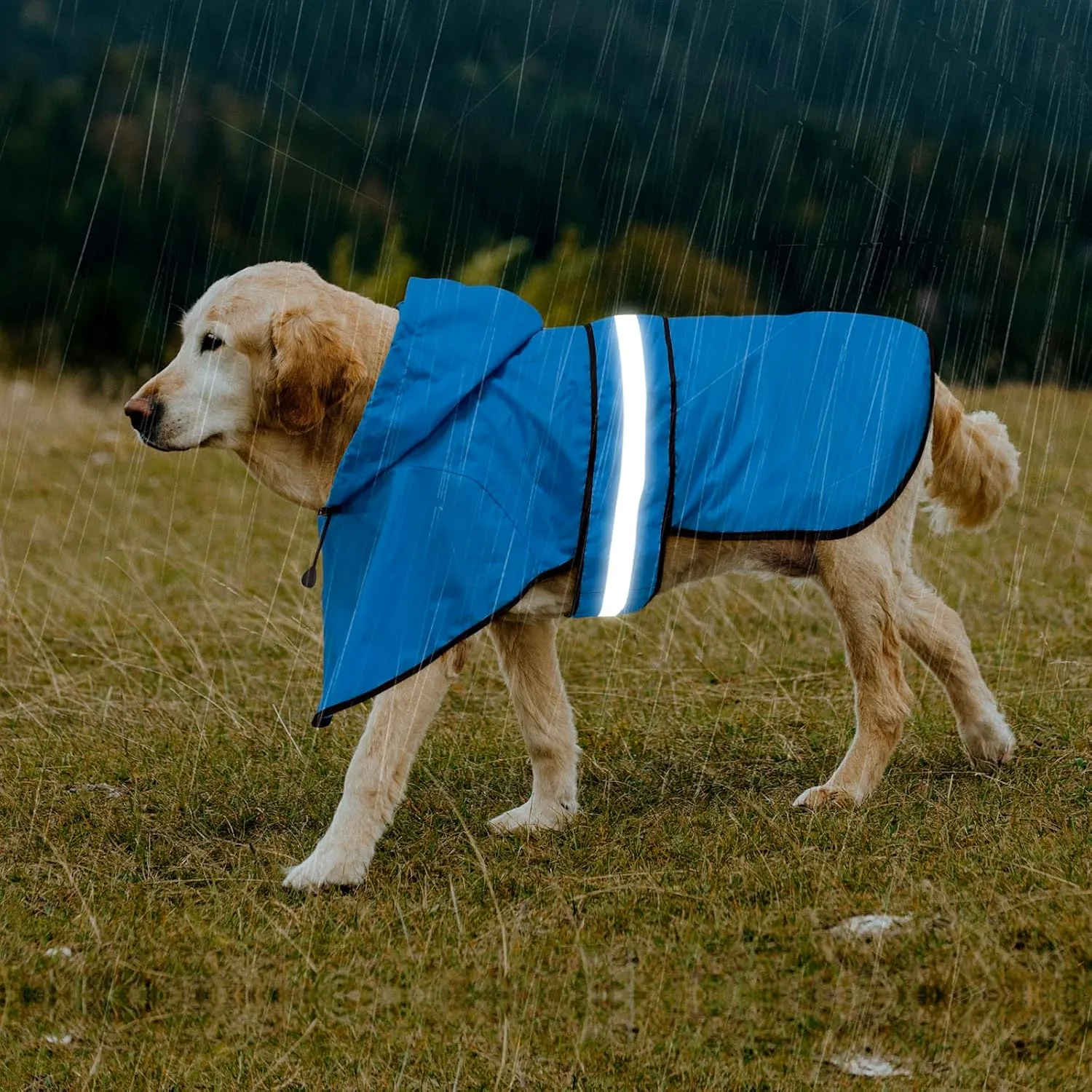 Adjustable Dog Raincoat with Hood - Waterproof Lightweight Slicker Poncho, Safety Dog Rain Jacket with Reflective Strip and Leash Hole for Small, Medium, Large Dogs (X-Large, Blue)