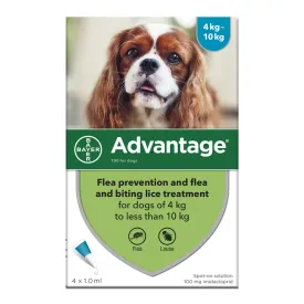Advantage 100, 4 Week Spot-On Flea Treatment For Small Dogs - 4-10kg - 4 Pipettes