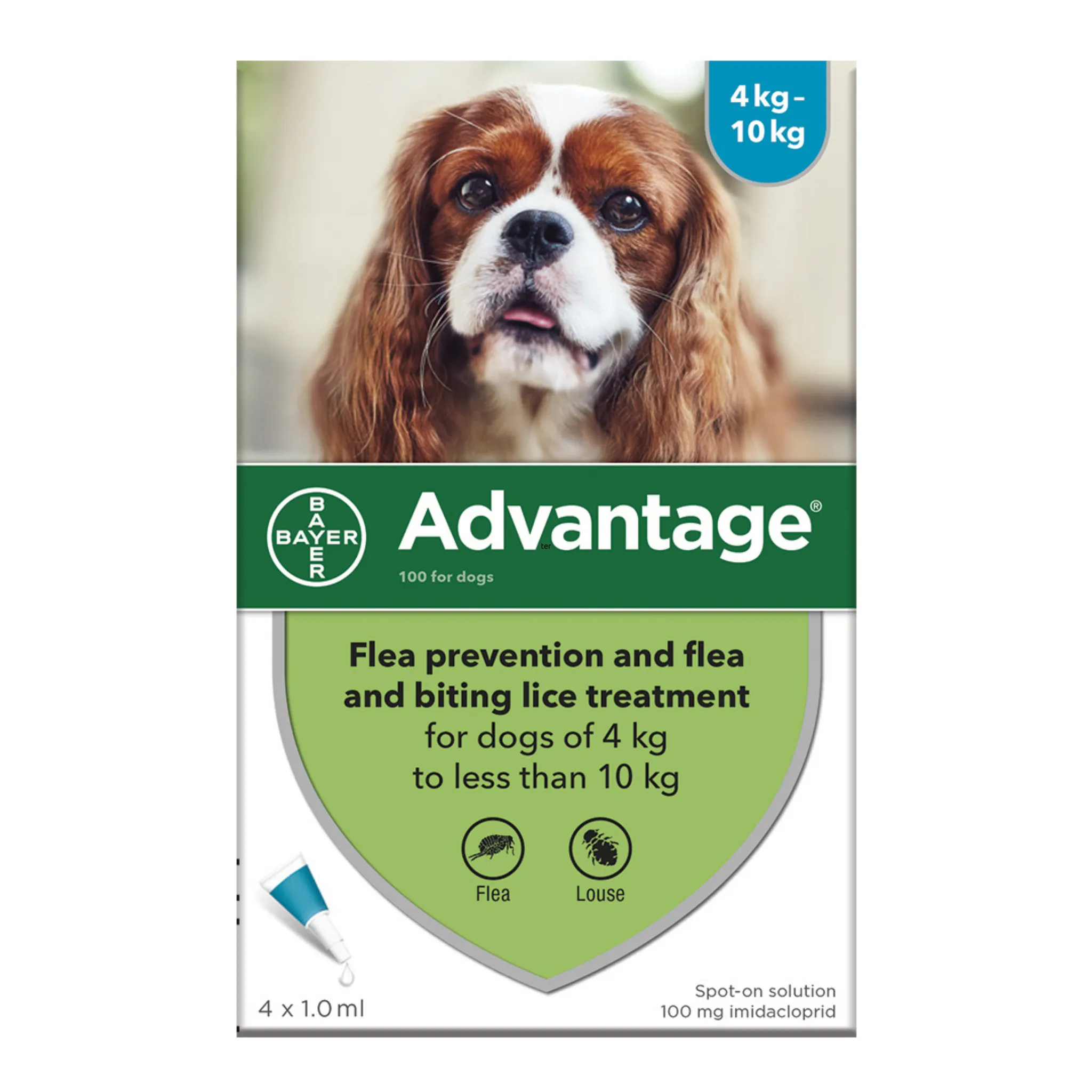 Advantage 100, 4 Week Spot-On Flea Treatment For Small Dogs - 4-10kg - 4 Pipettes