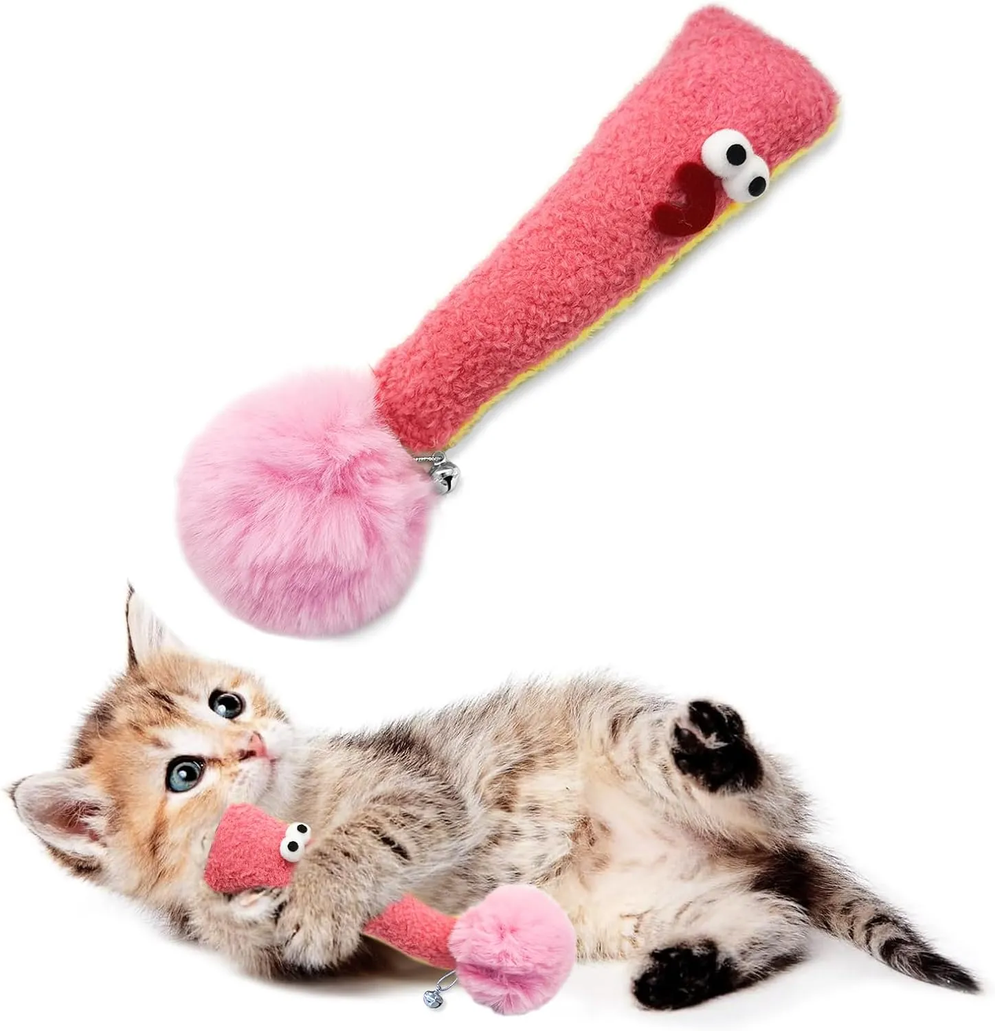 Andiker Interactive Cat Toy, Question Mark Shaped Cat Kicker Toy with a Plush Ball and a Bell for Kicking & Playing, 7.2inches Plush Cat Chew Toy for Stress Relief and Relaxation (Exclamation Mark)