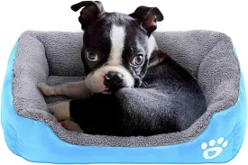 Barelove Rectangular Dog Cat Beds Mattress Washable Pads Room, Soft Winter Warm Plush Faux Fur Sleeping Pet Fleece Bed Mat for Small Doggy Kitten, Anti-Slip Waterproof Bottom, Blue