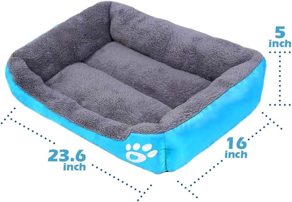 Barelove Rectangular Dog Cat Beds Mattress Washable Pads Room, Soft Winter Warm Plush Faux Fur Sleeping Pet Fleece Bed Mat for Small Doggy Kitten, Anti-Slip Waterproof Bottom, Blue