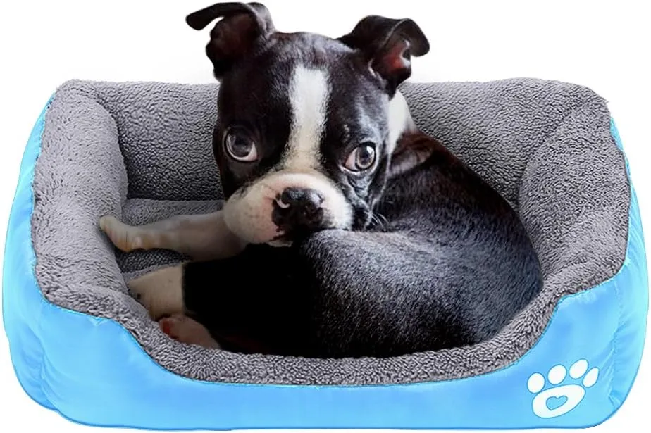 Barelove Rectangular Dog Cat Beds Mattress Washable Pads Room, Soft Winter Warm Plush Faux Fur Sleeping Pet Fleece Bed Mat for Small Doggy Kitten, Anti-Slip Waterproof Bottom, Blue