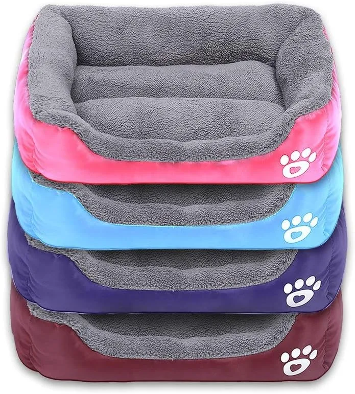 Barelove Rectangular Dog Cat Beds Mattress Washable Pads Room, Soft Winter Warm Plush Faux Fur Sleeping Pet Fleece Bed Mat for Small Doggy Kitten, Anti-Slip Waterproof Bottom, Blue