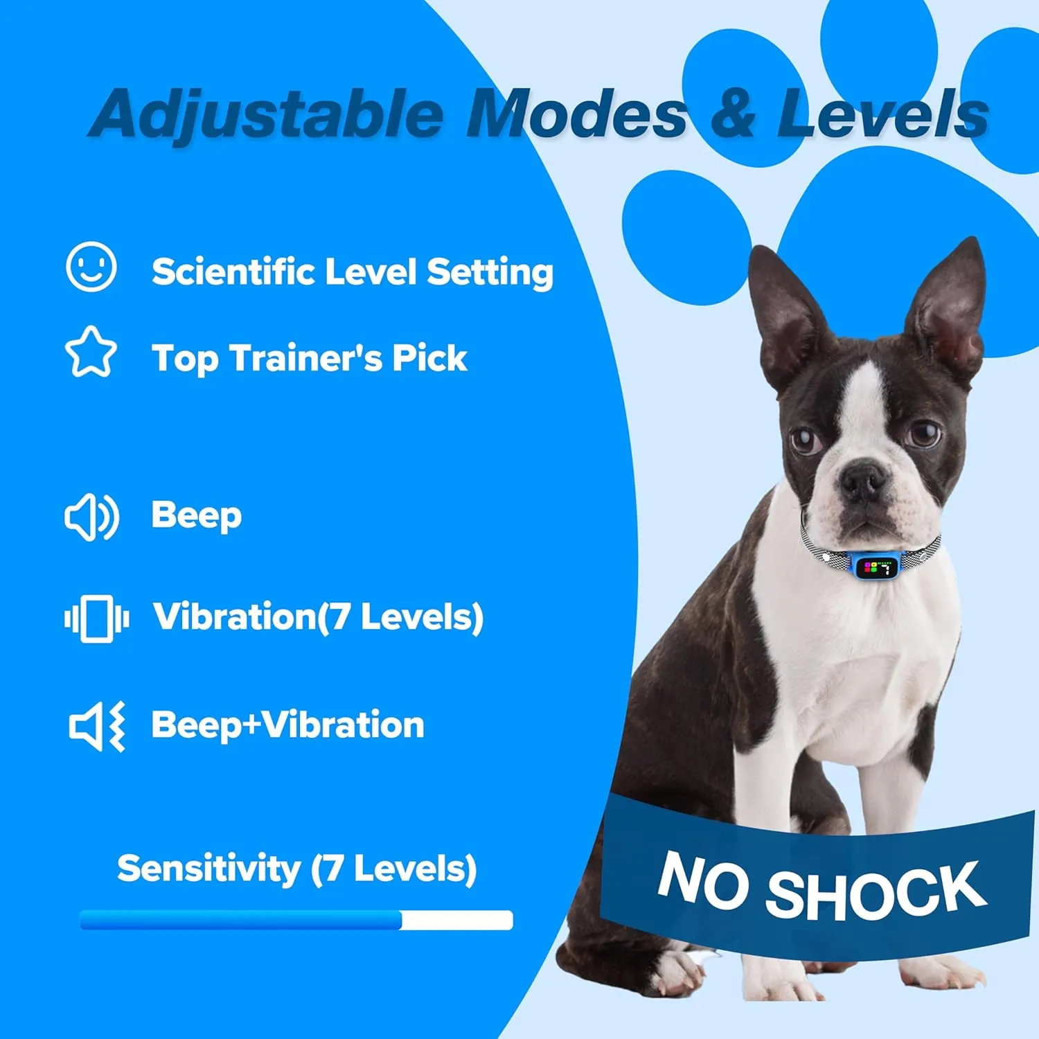 Bark Collar, Dog Bark Collar for Small Medium Dogs, No Shock Anti-Bark Collars, Rechargeable Smart Collar, Automatic Stop Bark Collar with Adjustable Beep Vibration Modes and 7 Sensitivity