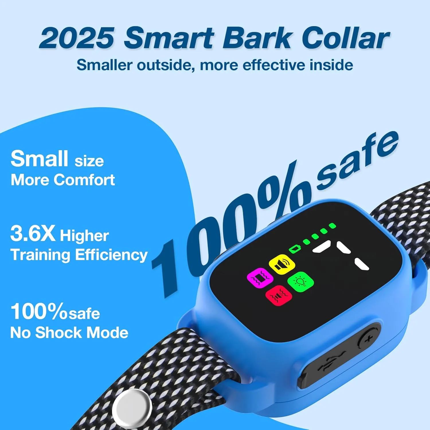 Bark Collar, Dog Bark Collar for Small Medium Dogs, No Shock Anti-Bark Collars, Rechargeable Smart Collar, Automatic Stop Bark Collar with Adjustable Beep Vibration Modes and 7 Sensitivity