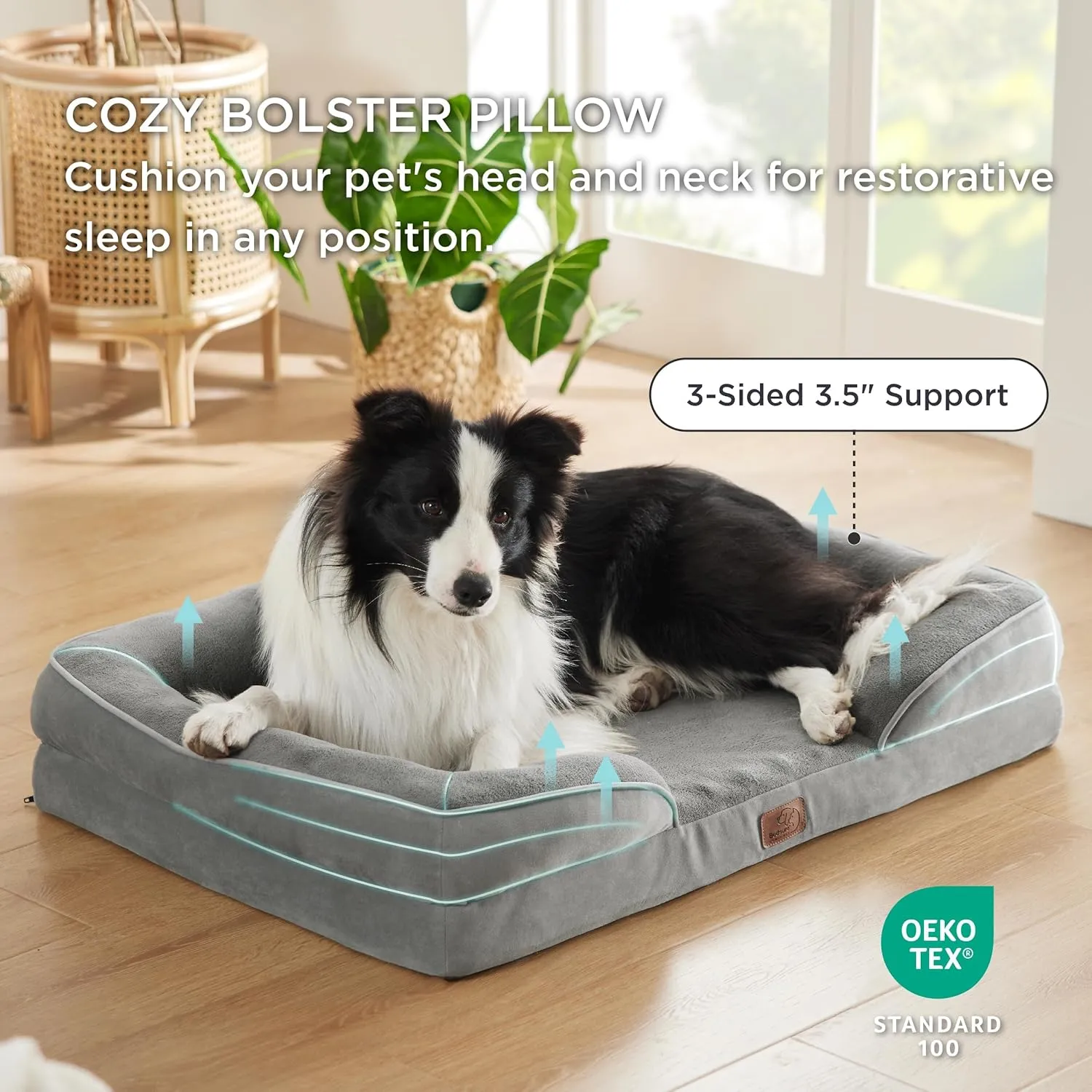 Bedsure Orthopedic Dog Beds Large Sized Dog - Washable Large Dogs Bed Waterproof, Big Comfort Pet Couch with Washable Removable Cover, Supportive Foam Pets Sofa with Nonskid Bottom,Grey