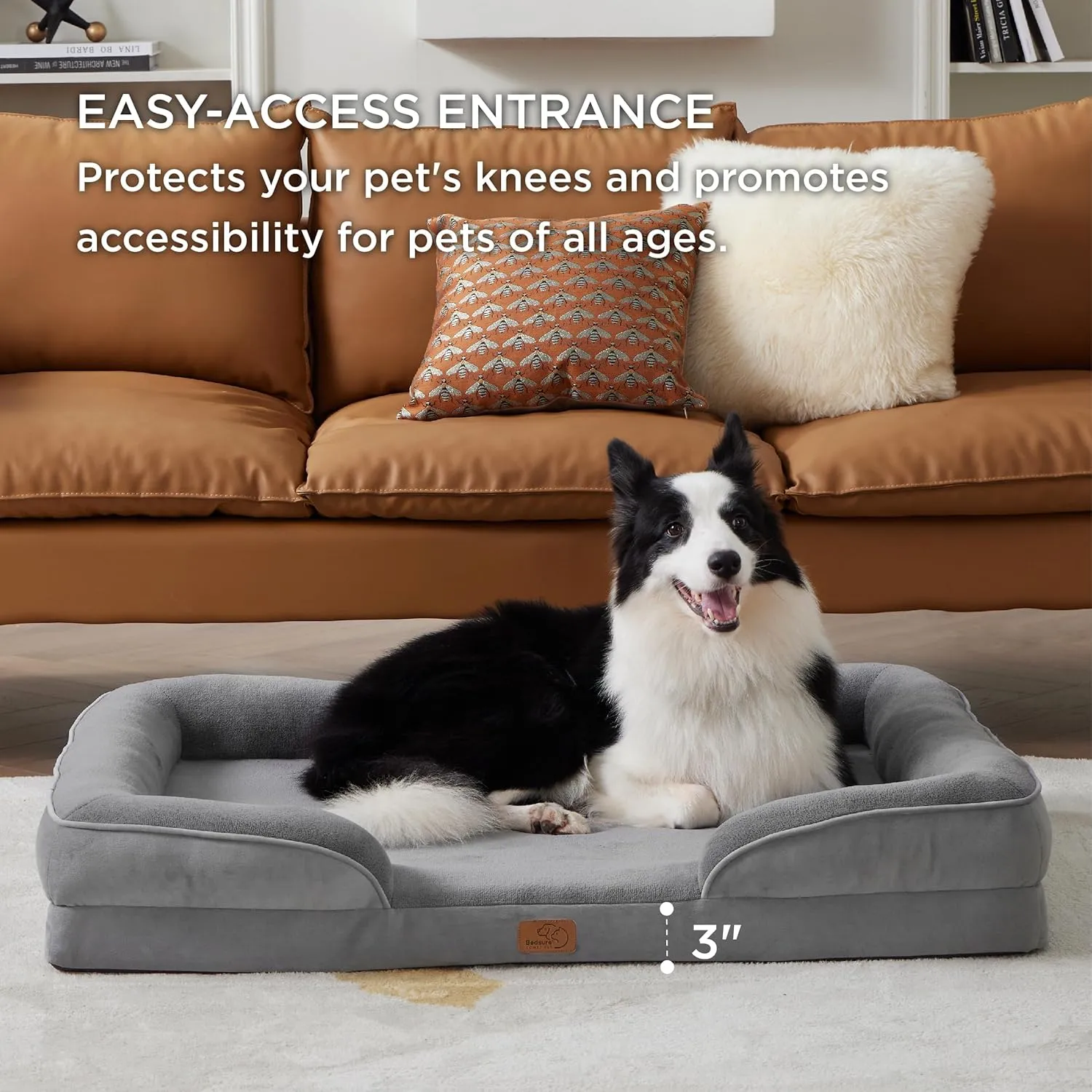 Bedsure Orthopedic Dog Beds Large Sized Dog - Washable Large Dogs Bed Waterproof, Big Comfort Pet Couch with Washable Removable Cover, Supportive Foam Pets Sofa with Nonskid Bottom,Grey