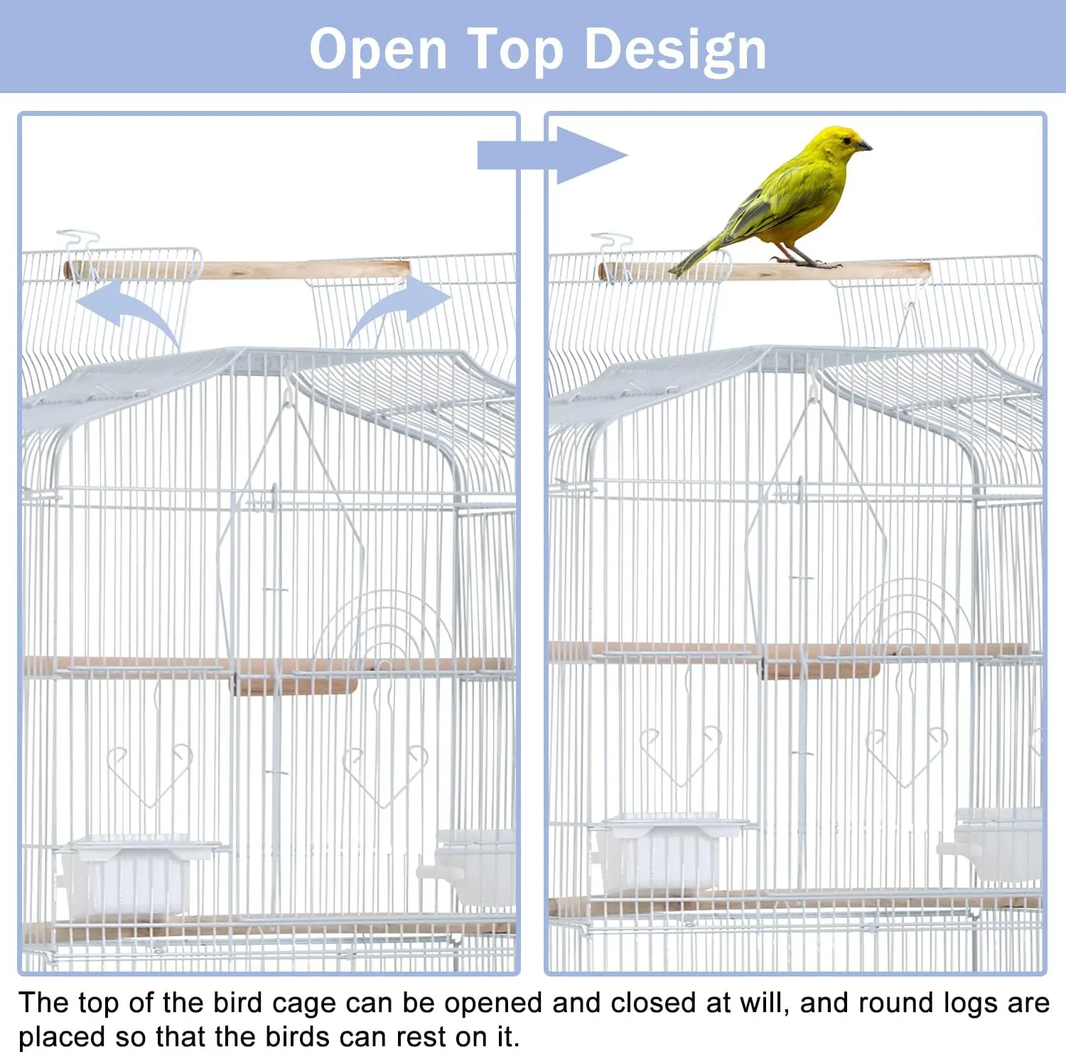 Bird Cage Parakeet Cage 64" H Open Top Standing Birdcage Wrought Iron Large Flight Parrot Cage Bird Cage Accessories Flight Pet House with Rolling Stand & Storage Shelf for Canary Lovebirds, White