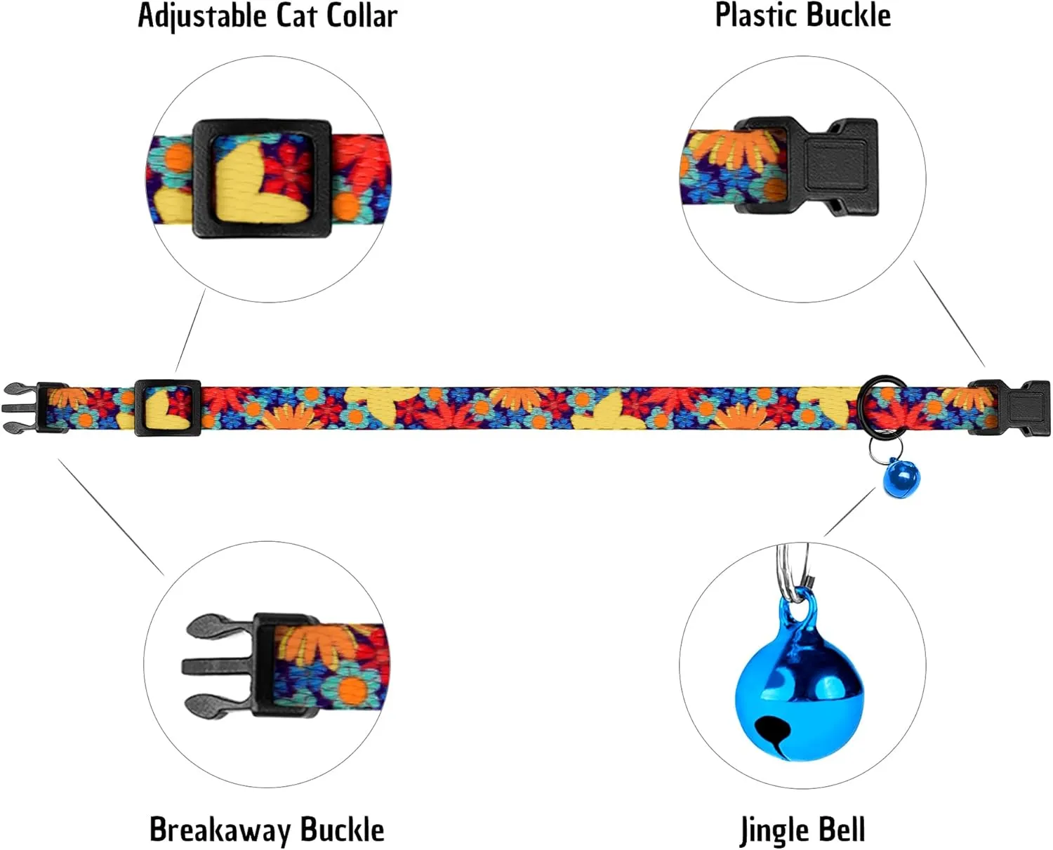 Cat Collars 2 Pack - Soft Cute Breakaway Collar with Bell, Adjustable Safety Kitten Collars for Girl & Boy Cats  Comfortable Stylish Patterned Print Lightweight (Floral   Arrows)
