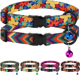 Cat Collars 2 Pack - Soft Cute Breakaway Collar with Bell, Adjustable Safety Kitten Collars for Girl & Boy Cats  Comfortable Stylish Patterned Print Lightweight (Floral   Arrows)