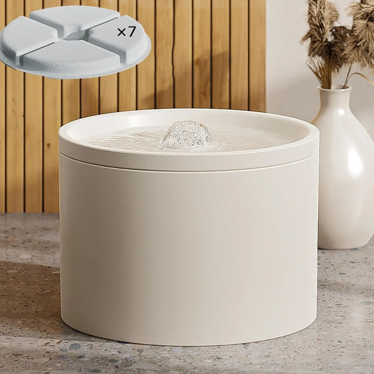 Ceramic Cat Water Fountain 33.82oz/1L Automatic Super Silent Pet Drinking Dispenser with 7 Replacement Filters Dog Water Bowl Dispenser - for Pets IndoorCeramic White
