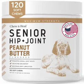 Chew   Heal Glucosamine for Senior Dogs Hip and Joint - 120 Peanut Butter Flavor Soft Chews