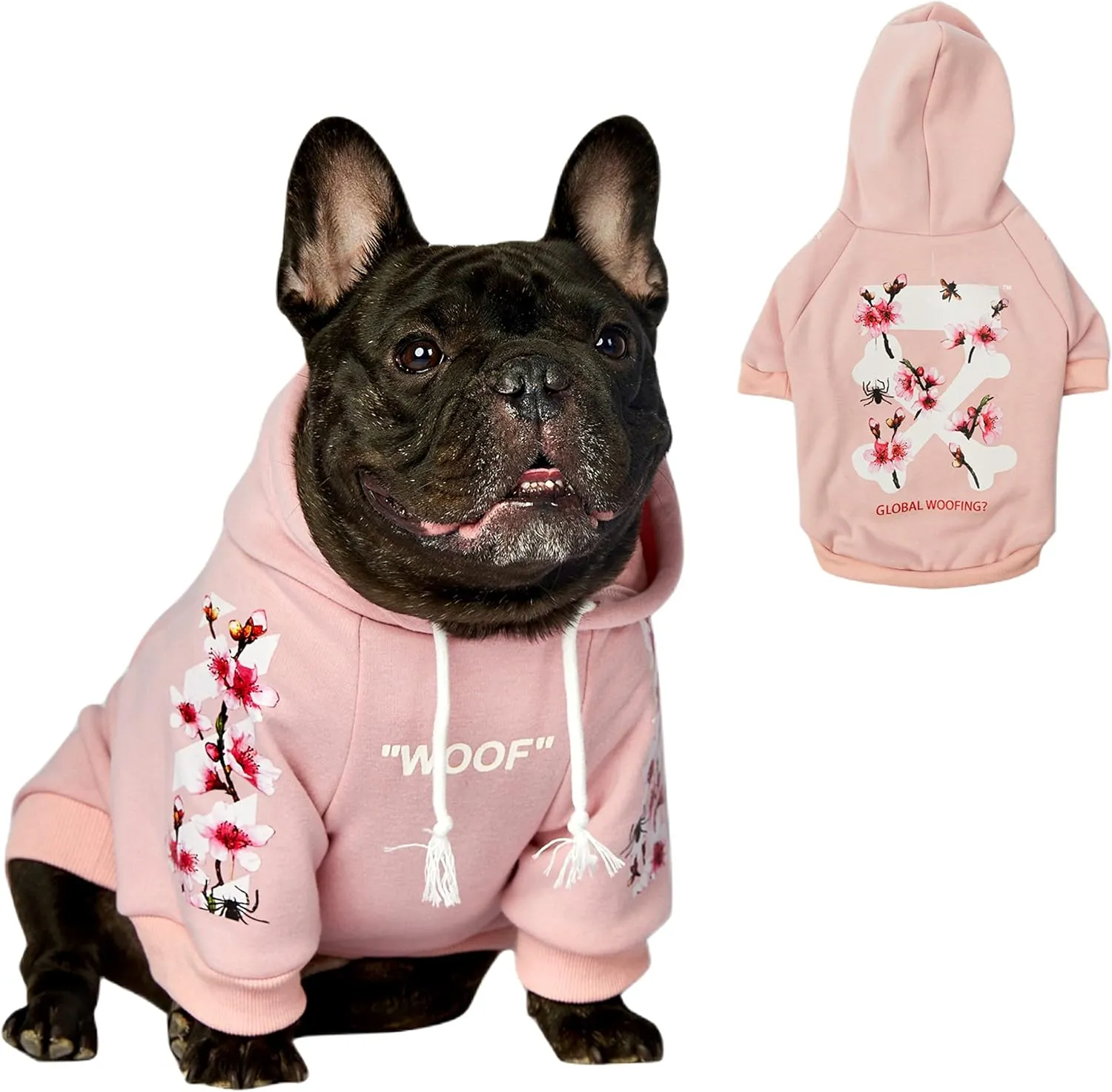 ChoChoCho Woof Dog Hoodie, Designer Dog Hoodies for Small Medium Large Breeds, Art Collection Dog Sweatshirts, Street Drawstring Hoodies Outfit Clothes for Puppy Puppies (S, Sakura/Pink)