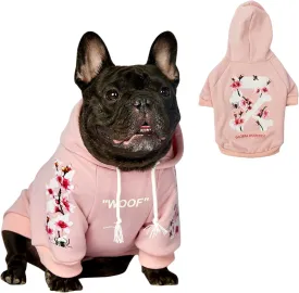 ChoChoCho Woof Dog Hoodie, Designer Dog Hoodies for Small Medium Large Breeds, Art Collection Dog Sweatshirts, Street Drawstring Hoodies Outfit Clothes for Puppy Puppies (S, Sakura/Pink)