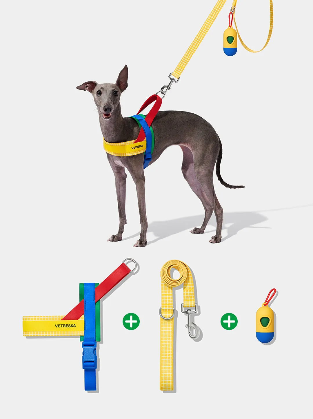 Chroma Pet Walk Kit (Harness, Leash & Poop Bag Dispenser)-Yellow