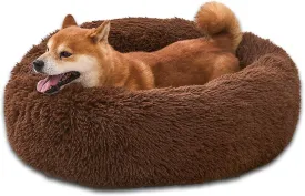 Comfort Donut Dog Bed - Ultra-Soft Pet Bed with Neck Support, 3 Sizes (Machine Washable) for Small/Medium/Large Dogs & Cats (Coffee, 32''Lx32''Wx8''Th)