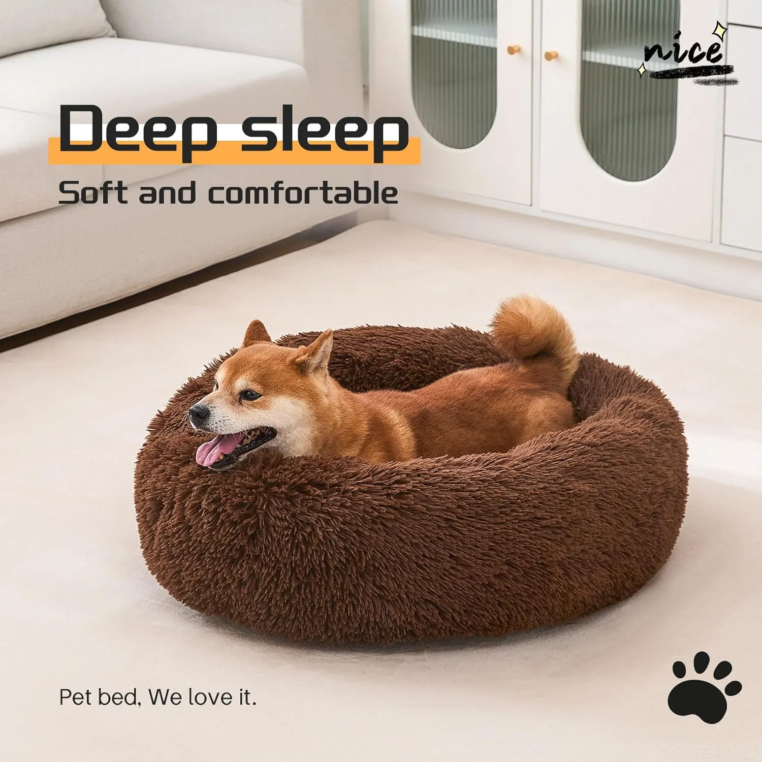 Comfort Donut Dog Bed - Ultra-Soft Pet Bed with Neck Support, 3 Sizes (Machine Washable) for Small/Medium/Large Dogs & Cats (Coffee, 32''Lx32''Wx8''Th)