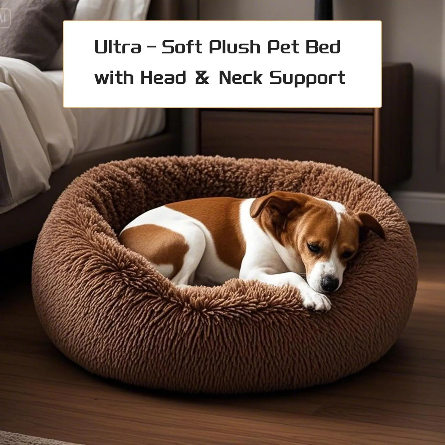 Comfort Donut Dog Bed - Ultra-Soft Pet Bed with Neck Support, 3 Sizes (Machine Washable) for Small/Medium/Large Dogs & Cats (Coffee, 32''Lx32''Wx8''Th)