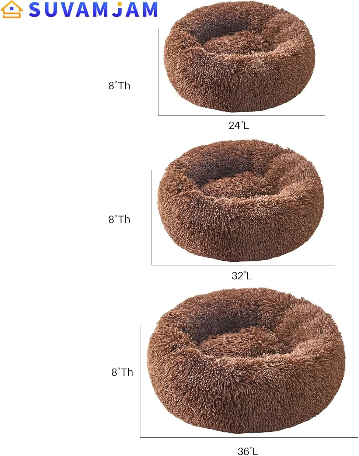 Comfort Donut Dog Bed - Ultra-Soft Pet Bed with Neck Support, 3 Sizes (Machine Washable) for Small/Medium/Large Dogs & Cats (Coffee, 32''Lx32''Wx8''Th)