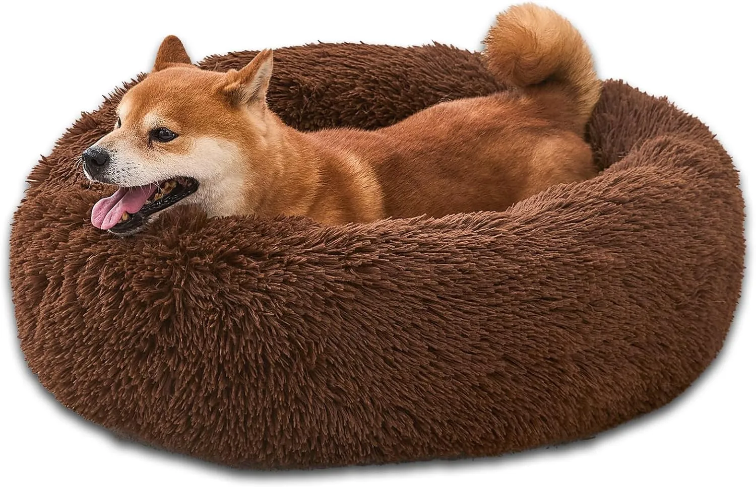 Comfort Donut Dog Bed - Ultra-Soft Pet Bed with Neck Support, 3 Sizes (Machine Washable) for Small/Medium/Large Dogs & Cats (Coffee, 32''Lx32''Wx8''Th)
