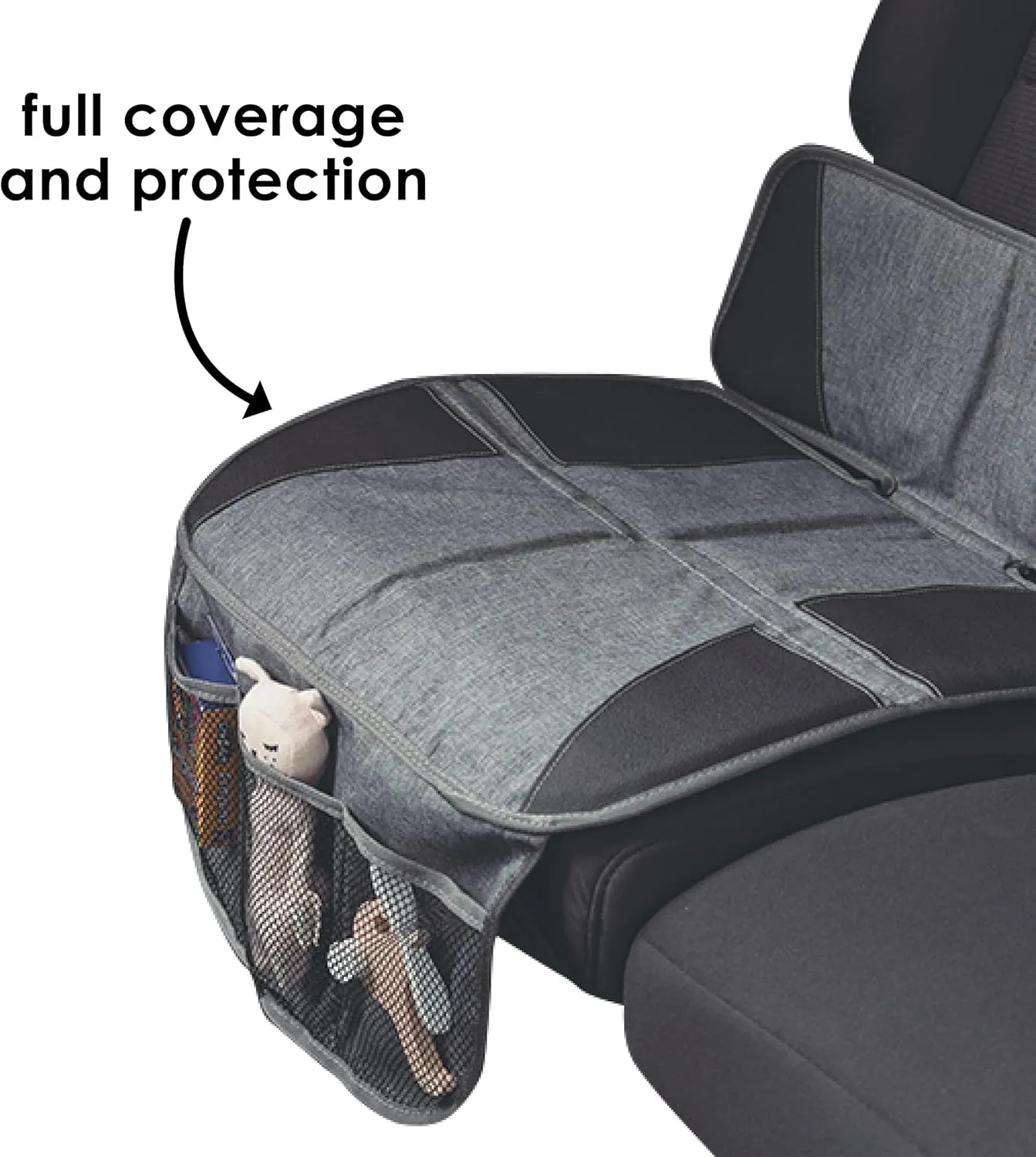 Diono Super Mat Car Seat Protector For Infant Car Seat, Booster Seat and Pets, Crash Tested, Thick Padding, Non Slip Backing, Durable, Water Resistant Protection, 3 Handy Mesh Storage Pockets, Gray