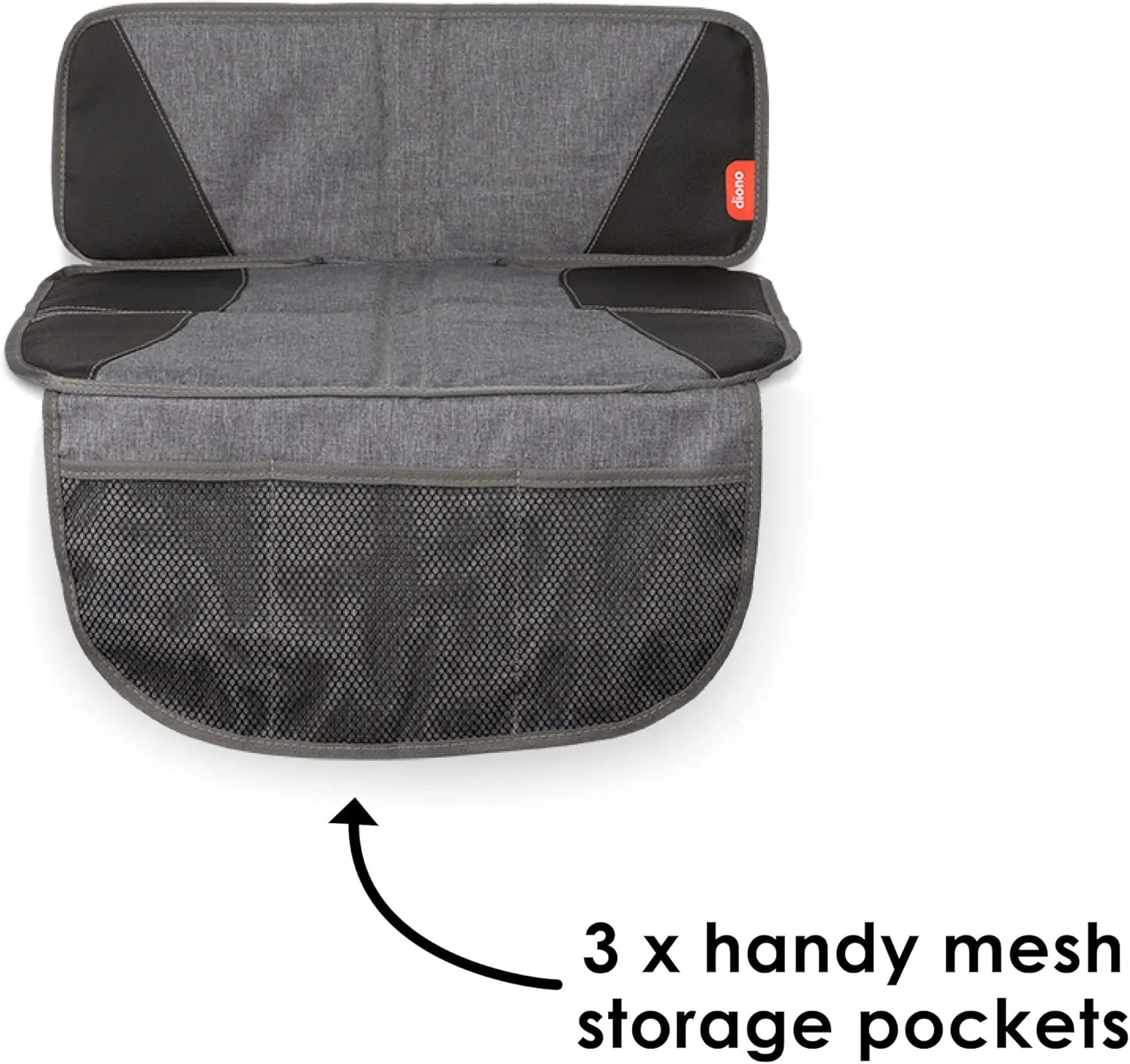Diono Super Mat Car Seat Protector For Infant Car Seat, Booster Seat and Pets, Crash Tested, Thick Padding, Non Slip Backing, Durable, Water Resistant Protection, 3 Handy Mesh Storage Pockets, Gray