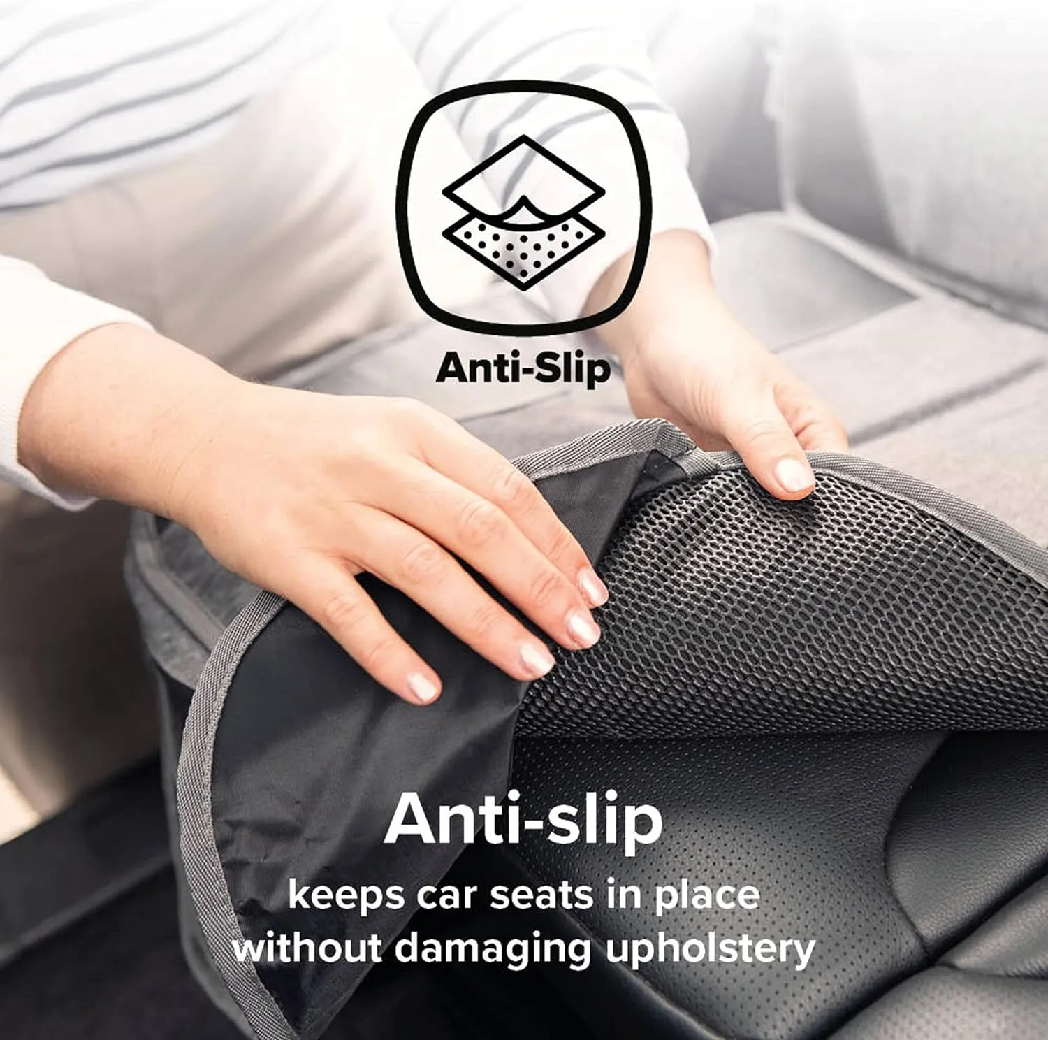 Diono Super Mat Car Seat Protector For Infant Car Seat, Booster Seat and Pets, Crash Tested, Thick Padding, Non Slip Backing, Durable, Water Resistant Protection, 3 Handy Mesh Storage Pockets, Gray