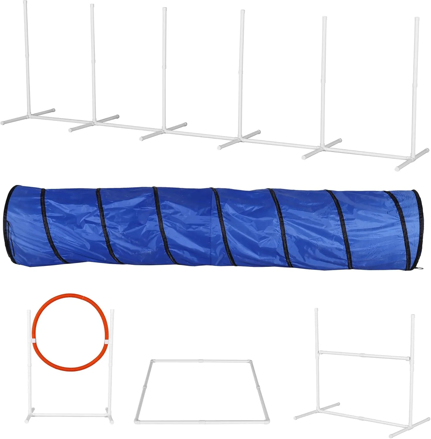Dog Agility Equipment 5PC Set, Obstacle Course Exercise for Dog Include Adjustable Hurdle, Hoop, Weave Poles and Carry Bag