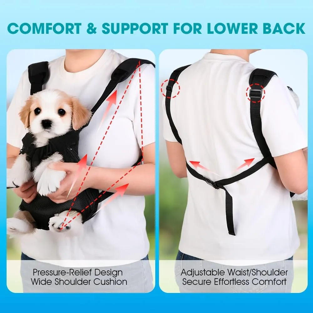 Dog Backpack Carrier, Adjustable Pet Front Carriers, Legs Out Carrying Sling Travel Bag for Small Medium Dogs 2-4 Lbs, Soft Wearable Puppy Chest Carry Backpacks for Walking/Hiking/Camping/Traveling