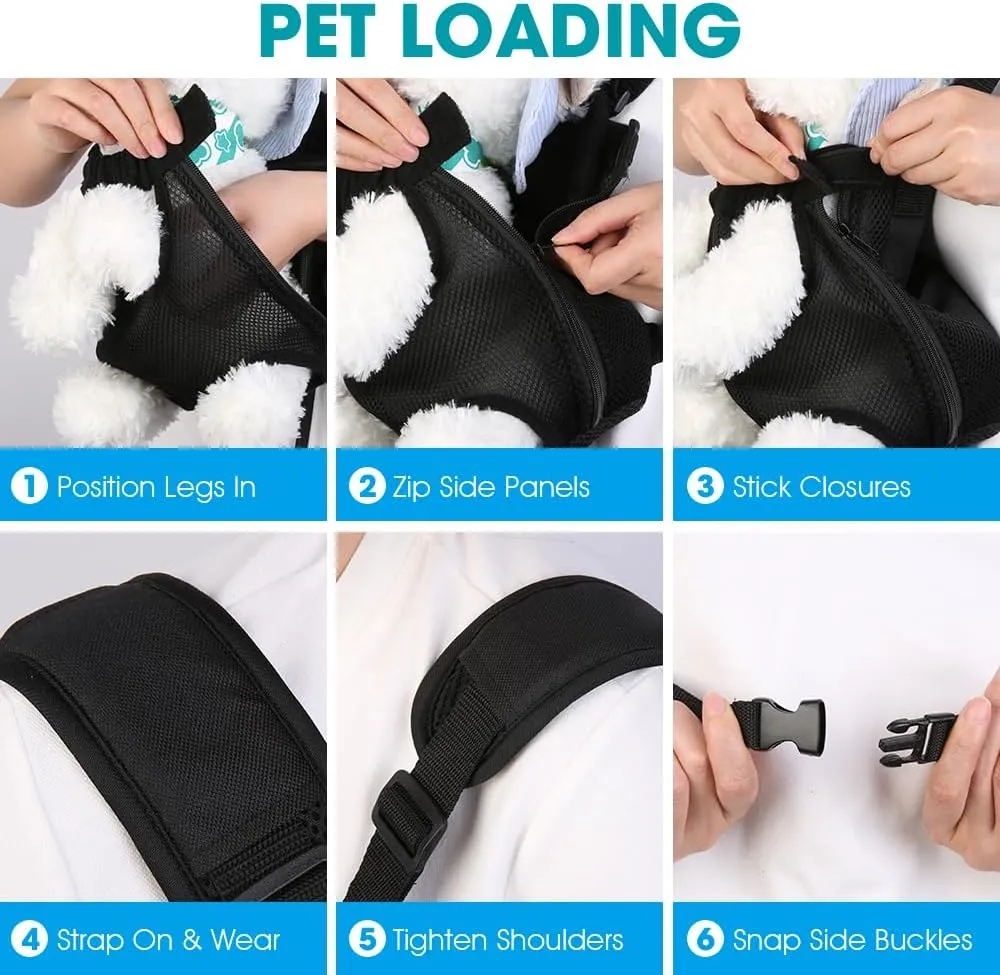 Dog Backpack Carrier, Adjustable Pet Front Carriers, Legs Out Carrying Sling Travel Bag for Small Medium Dogs 2-4 Lbs, Soft Wearable Puppy Chest Carry Backpacks for Walking/Hiking/Camping/Traveling