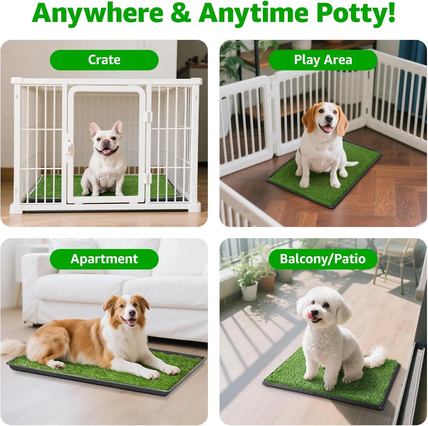Dog Grass Large Patch Potty Tray, Dog Litter Box, Artificial Grass Mat Bathroom Turf for Pet Training, Washable Puppy Pee Pad, Perfect Indoor/Outdoor Portable Potty Pet Loo (Tray 41x26)