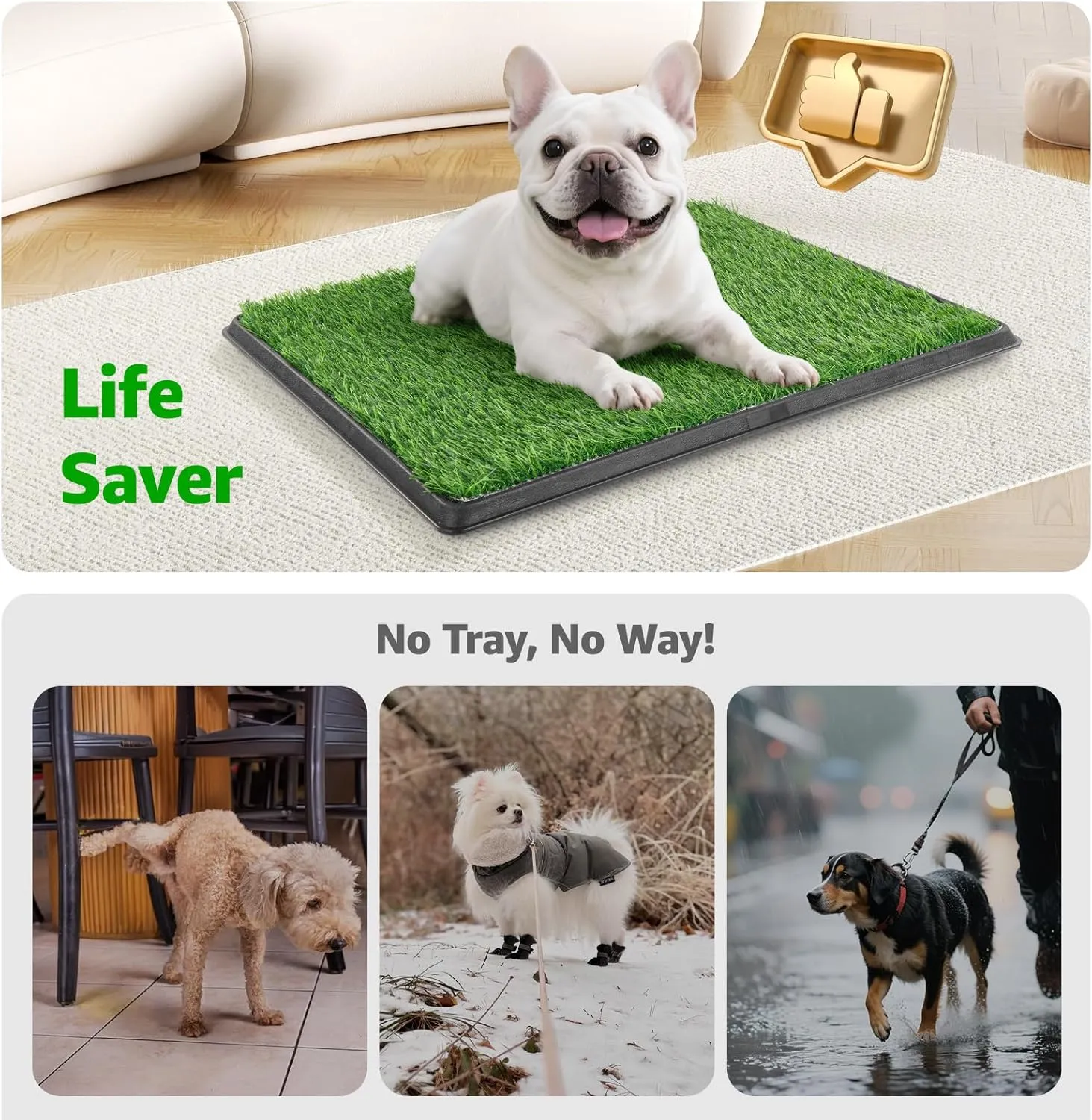 Dog Grass Large Patch Potty Tray, Dog Litter Box, Artificial Grass Mat Bathroom Turf for Pet Training, Washable Puppy Pee Pad, Perfect Indoor/Outdoor Portable Potty Pet Loo (Tray 41x26)