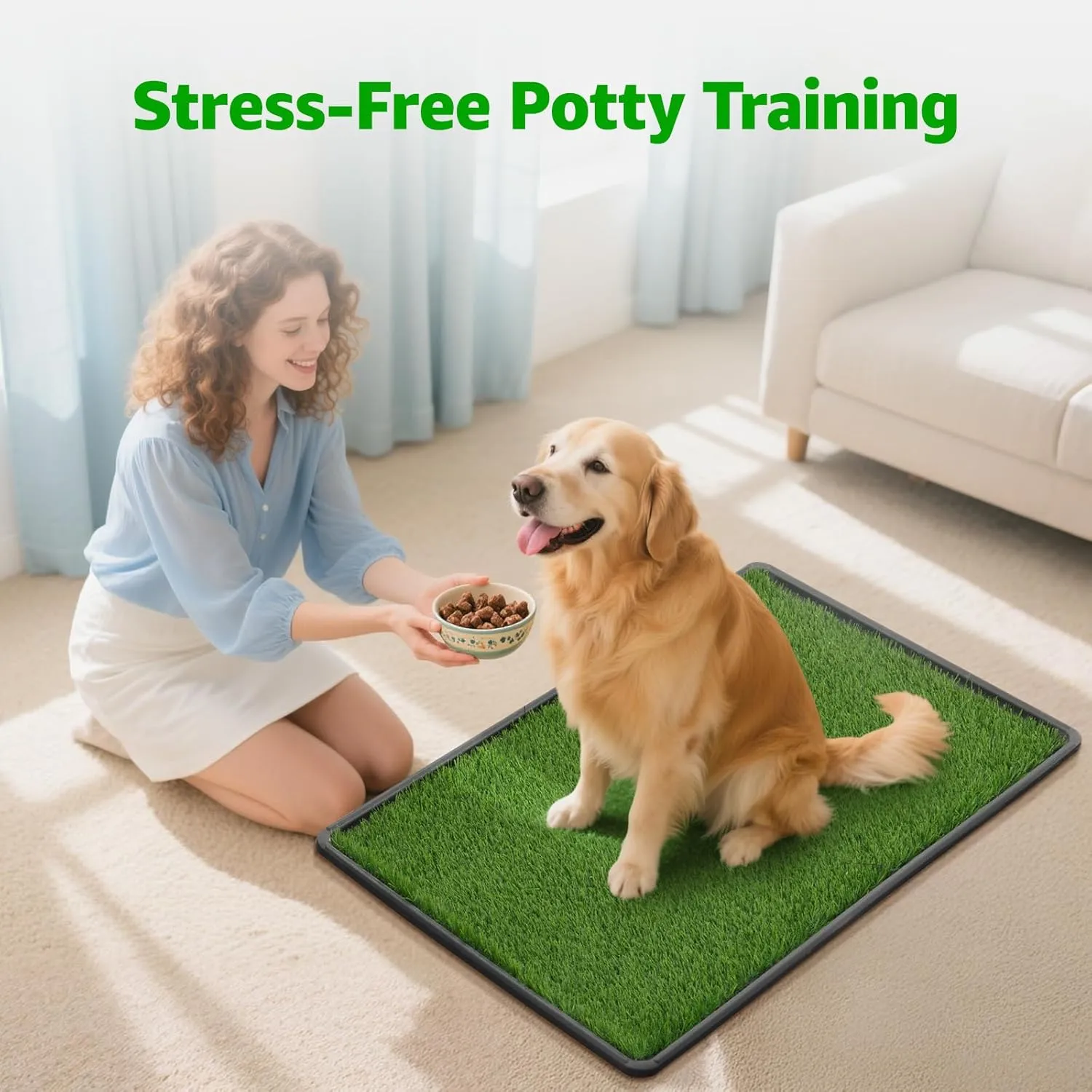 Dog Grass Large Patch Potty Tray, Dog Litter Box, Artificial Grass Mat Bathroom Turf for Pet Training, Washable Puppy Pee Pad, Perfect Indoor/Outdoor Portable Potty Pet Loo (Tray 41x26)