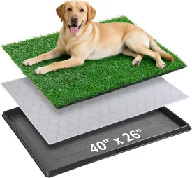 Dog Grass Large Patch Potty Tray, Dog Litter Box, Artificial Grass Mat Bathroom Turf for Pet Training, Washable Puppy Pee Pad, Perfect Indoor/Outdoor Portable Potty Pet Loo (Tray 41x26)