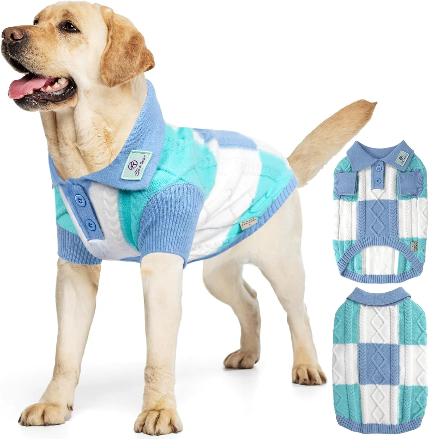 Dog Sweater, Half Chest Lapel Design Pullover Sweaters for Dogs,Lapel Sweaters, Pet Knitted Clothes,Pet Clothing Suitable for All Type of Dogs(Blue Group S)