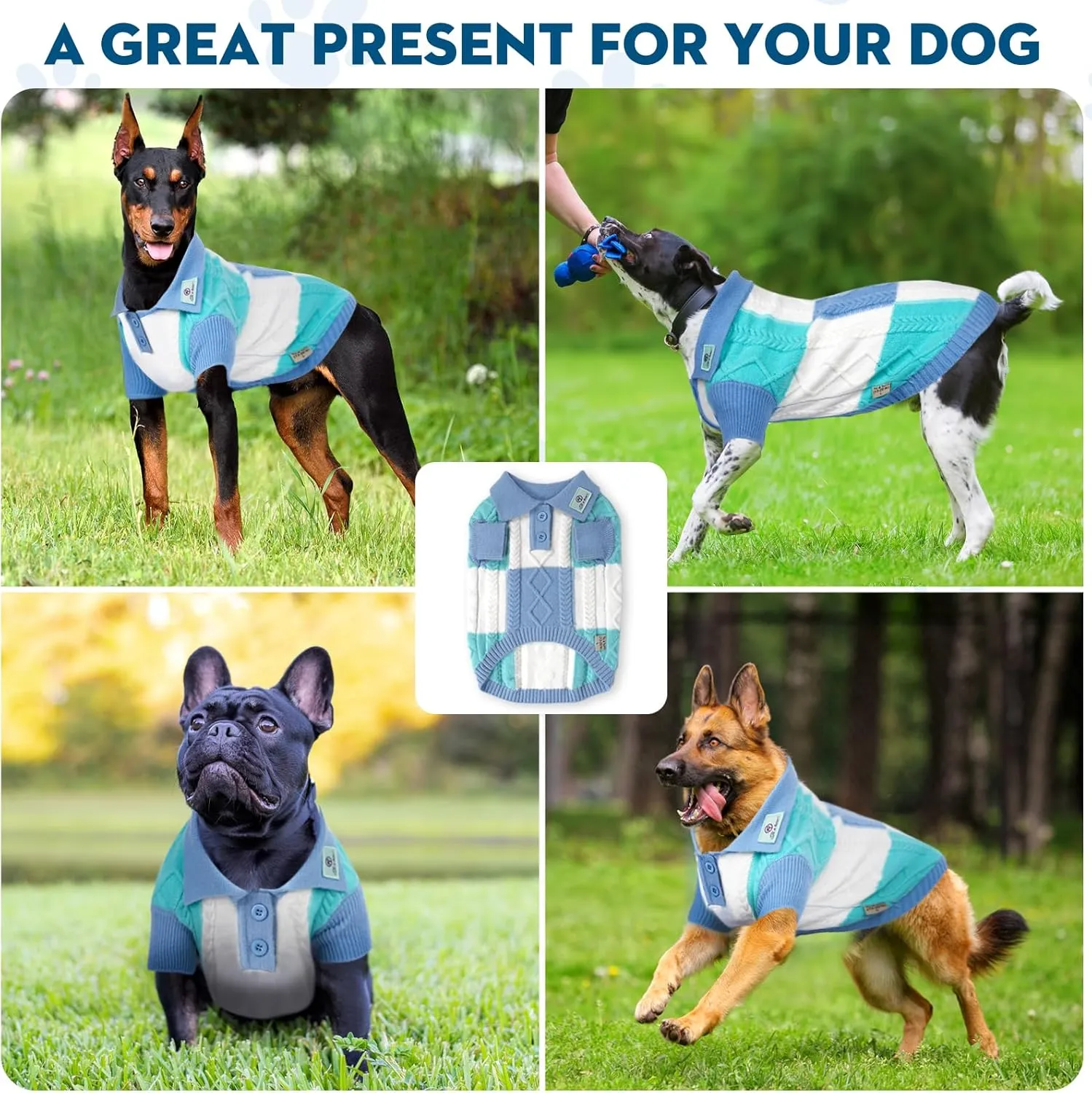 Dog Sweater, Half Chest Lapel Design Pullover Sweaters for Dogs,Lapel Sweaters, Pet Knitted Clothes,Pet Clothing Suitable for All Type of Dogs(Blue Group S)