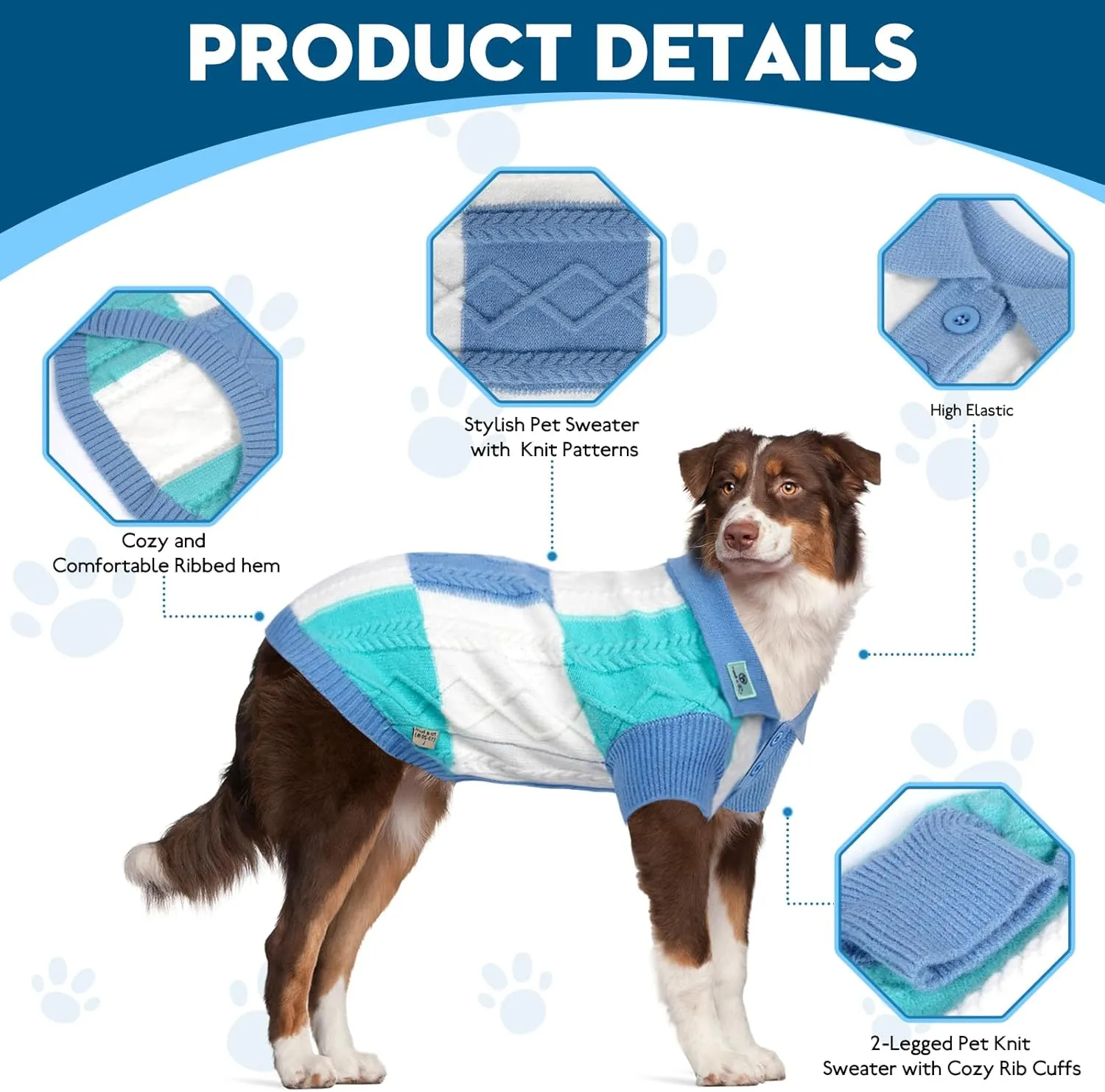 Dog Sweater, Half Chest Lapel Design Pullover Sweaters for Dogs,Lapel Sweaters, Pet Knitted Clothes,Pet Clothing Suitable for All Type of Dogs(Blue Group S)