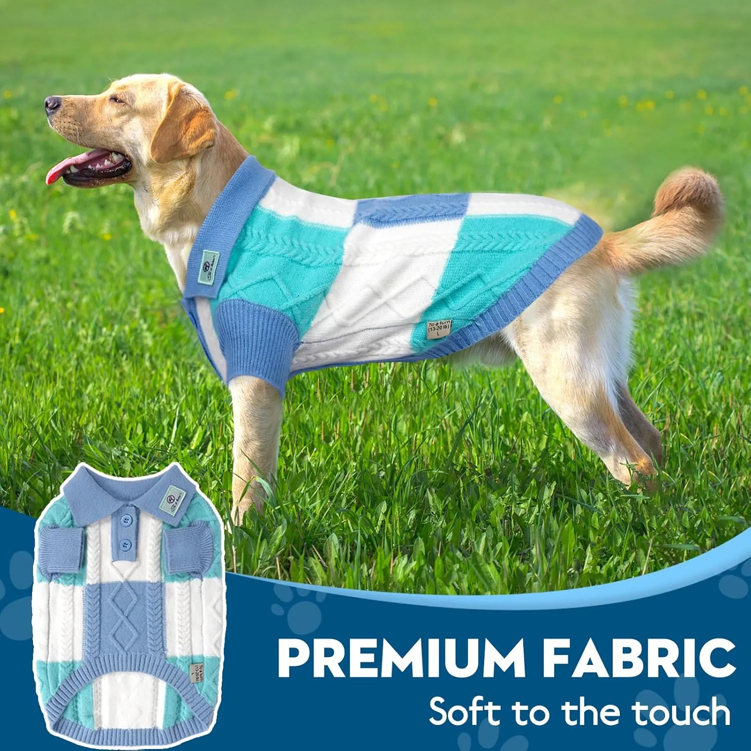 Dog Sweater, Half Chest Lapel Design Pullover Sweaters for Dogs,Lapel Sweaters, Pet Knitted Clothes,Pet Clothing Suitable for All Type of Dogs(Blue Group S)