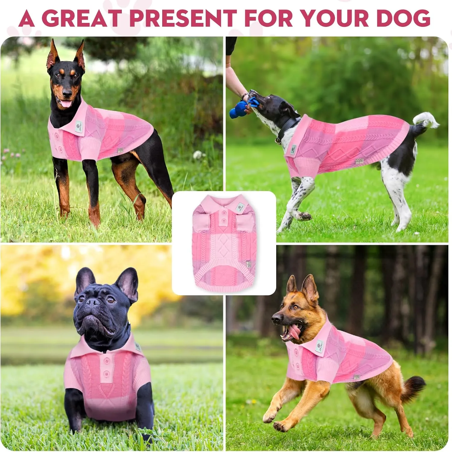 Dog Sweater, Half Chest Lapel Design Pullover Sweaters for Dogs,Lapel Sweaters, Pet Knitted Clothes,Pet Clothing Suitable for All Type of Dogs(Pink Group,S)