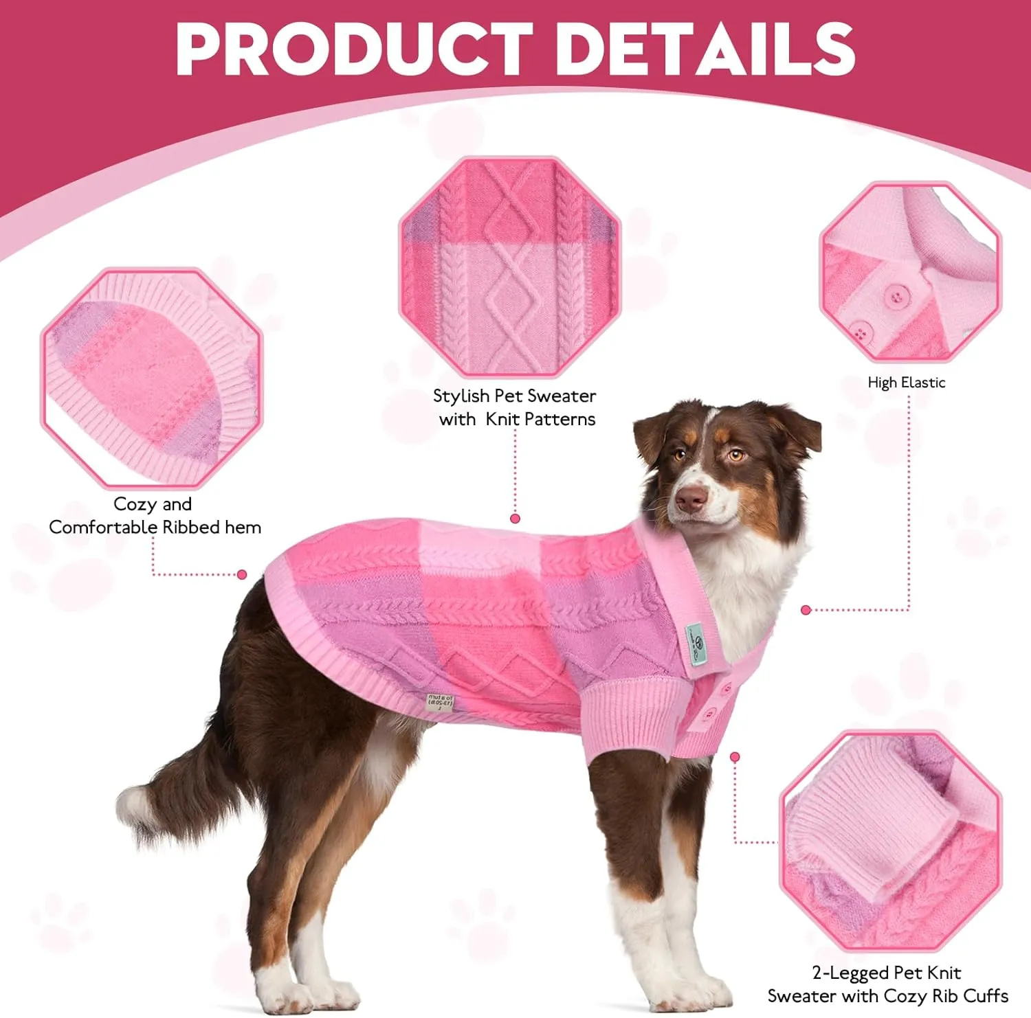 Dog Sweater, Half Chest Lapel Design Pullover Sweaters for Dogs,Lapel Sweaters, Pet Knitted Clothes,Pet Clothing Suitable for All Type of Dogs(Pink Group,S)