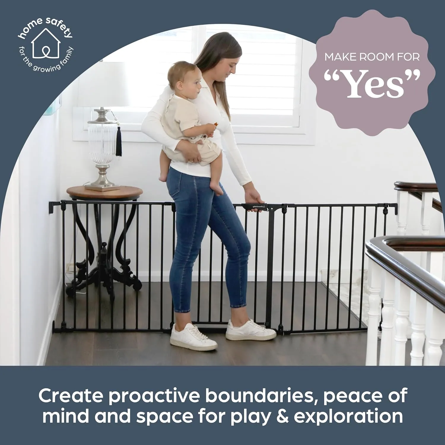 Dreambaby Discovery Metal Baby Gate - 76.5" Extra Wide 3 Panel Walk Through Door for Angled Openings, Configurable for Stairs and Hallways, 29in High