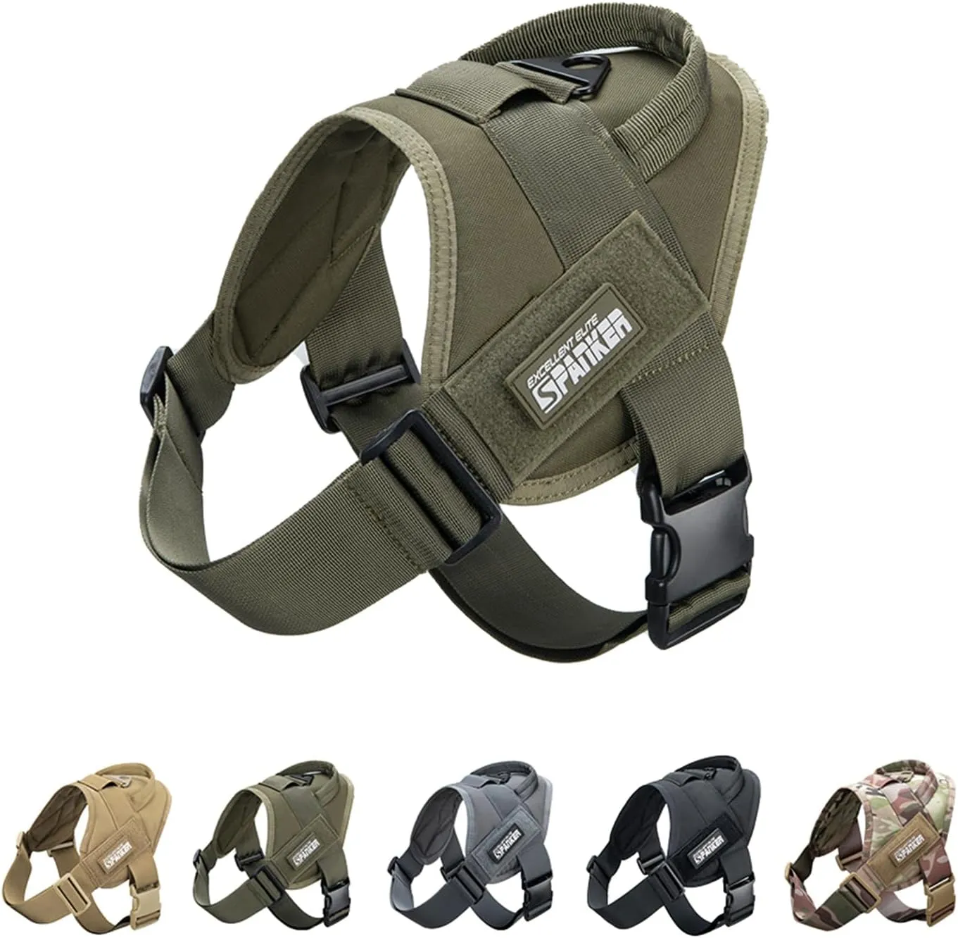 EXCELLENT ELITE SPANKER Tactical Dog Vest Training Military Patrol Service Dog Harness Easy Control Adjustable No-Pull Nylon Pet Harness with Handle for Small Medium Large Dogs(RGN-L)