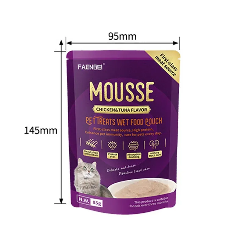 FAENBEI Mousse Beef, Chicken and Tuna Flavor Cat Treats Wet Food Pouch 3 Oz pouch (Pack of 5)