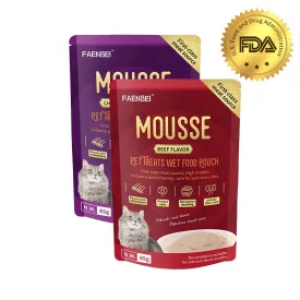 FAENBEI Mousse Beef, Chicken and Tuna Flavor Cat Treats Wet Food Pouch 3 Oz pouch (Pack of 5)