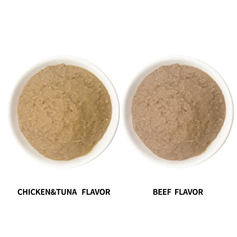 FAENBEI Mousse Beef, Chicken and Tuna Flavor Cat Treats Wet Food Pouch 3 Oz pouch (Pack of 5)